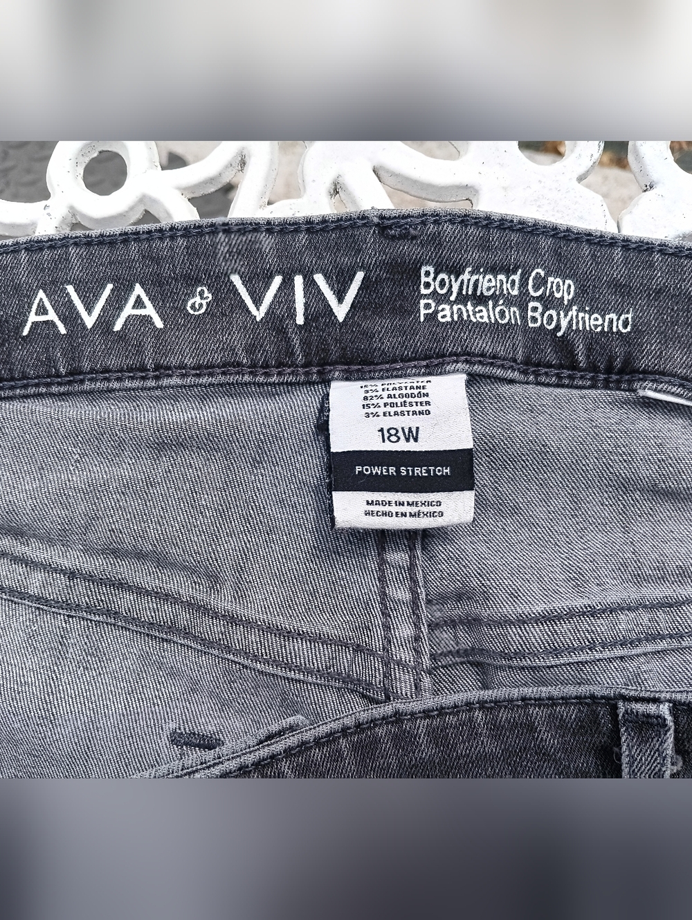 AVA & VIV Women's Faded Black Distressed Boyfriend Crop Jeans - Picture 6 of 6